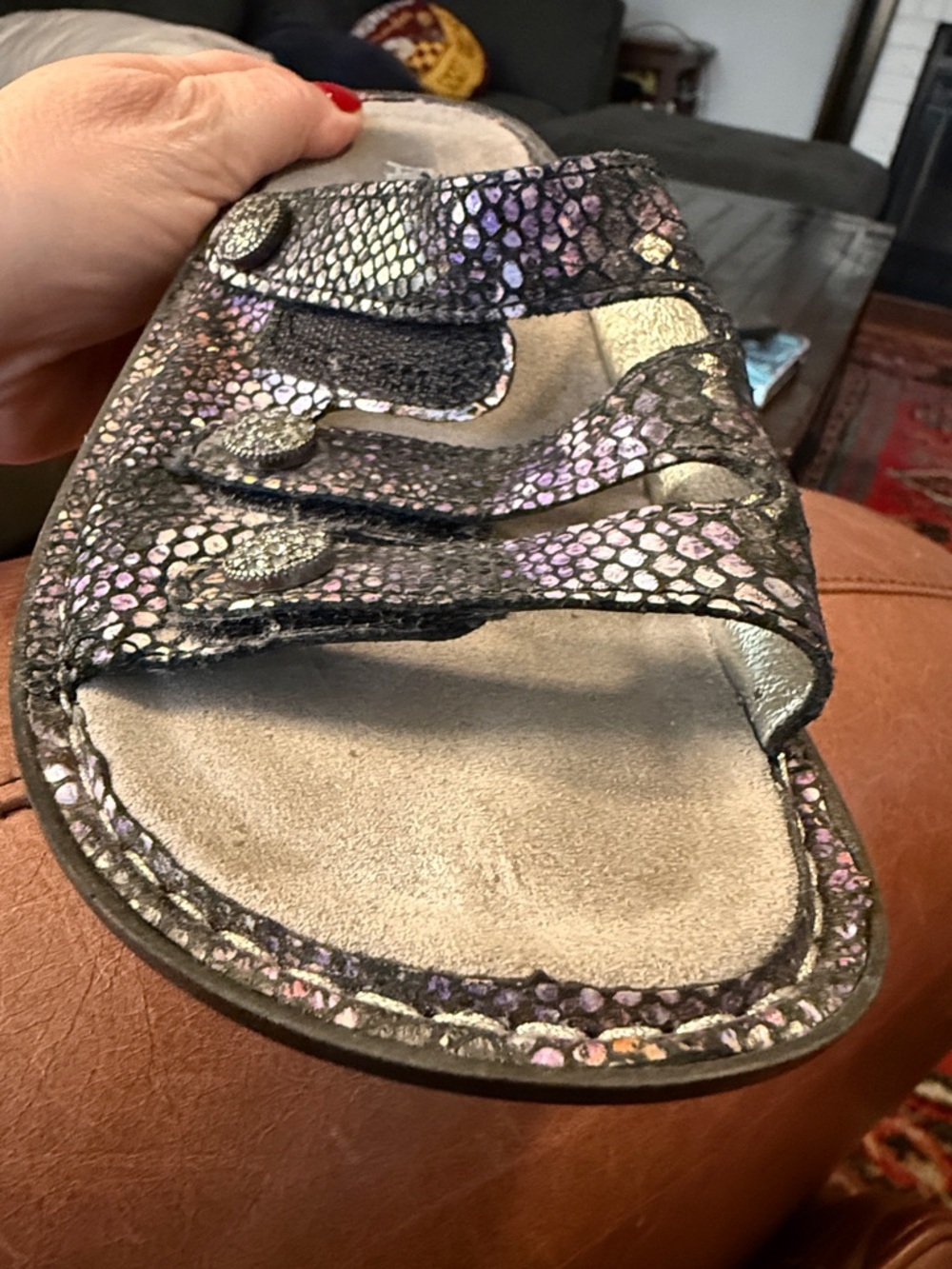 Alegria Sandals Black Rainbow Snakeskin Leather Fiona Comfort US 8-8.5 EU 38 - Picture 9 of 9